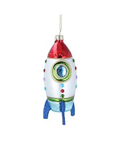Gisela Graham Red/White/Blue Rocket Glass Tree Decoration